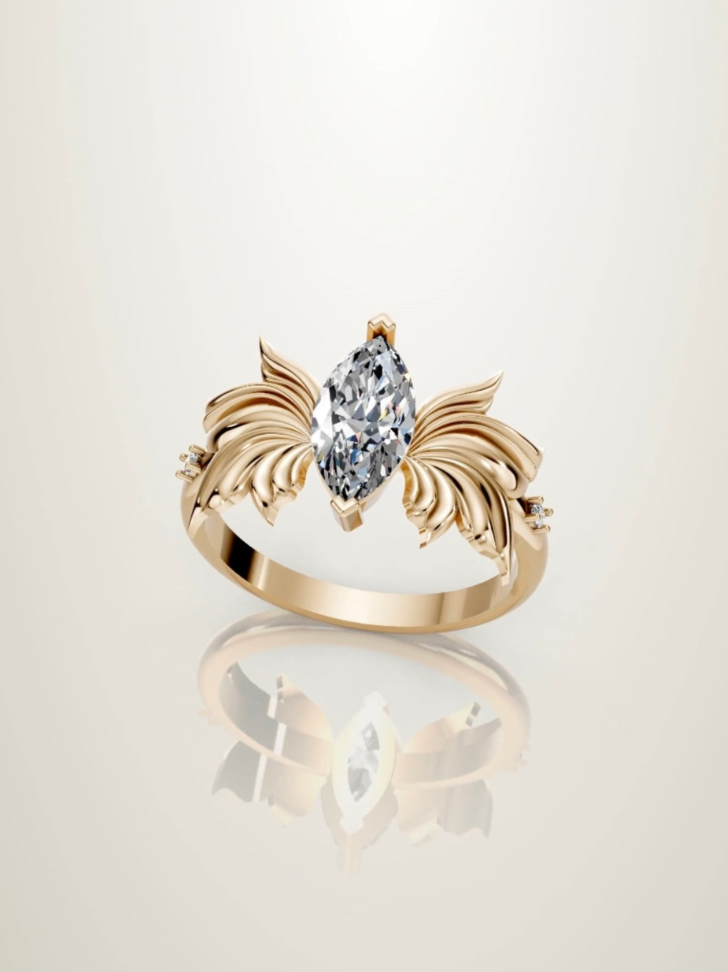 Fantasy inspired marquise diamond ring in yellow gold