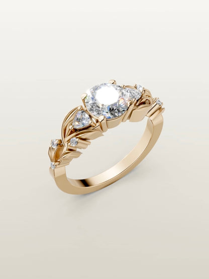 Forest inspired oval diamond ring in solid gold