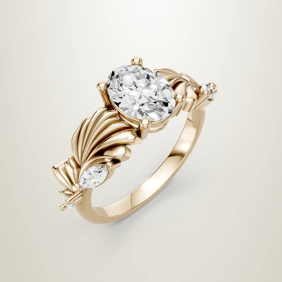 Nature inspired oval diamond ring with blooming petal details