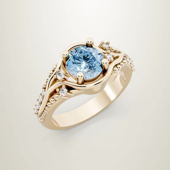 Blue diamond ring inspired by flowing ocean waves