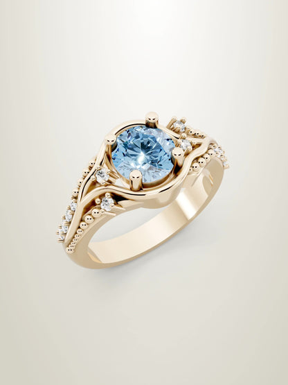 Blue diamond ring inspired by flowing ocean waves