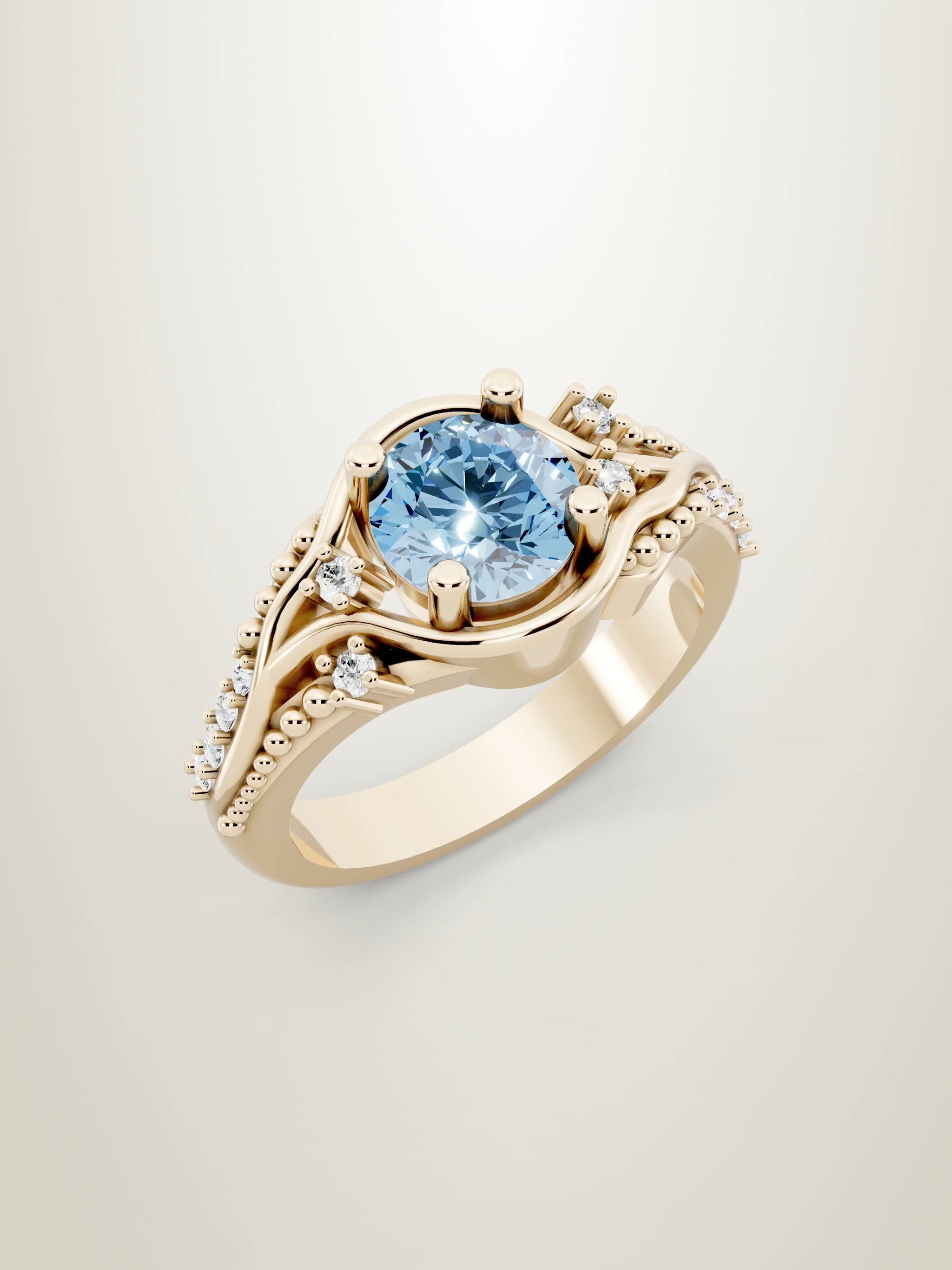 Blue diamond ring inspired by flowing ocean waves