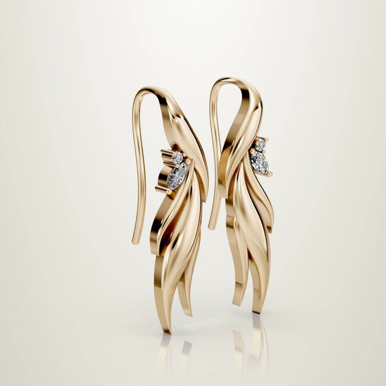 Fire inspired diamond earrings in yellow gold