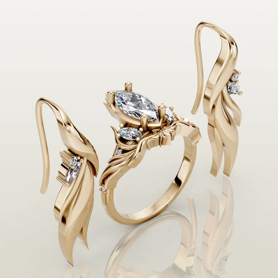 Fire inspired diamond jewelry set in yellow gold