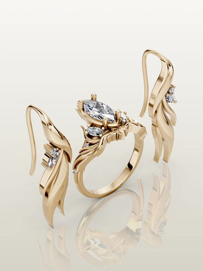 Fire inspired diamond jewelry set in yellow gold